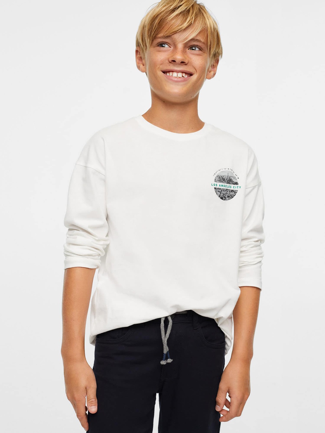 

Mango Kids Boys Solid Pure Cotton Sustainable T-shirt, White
