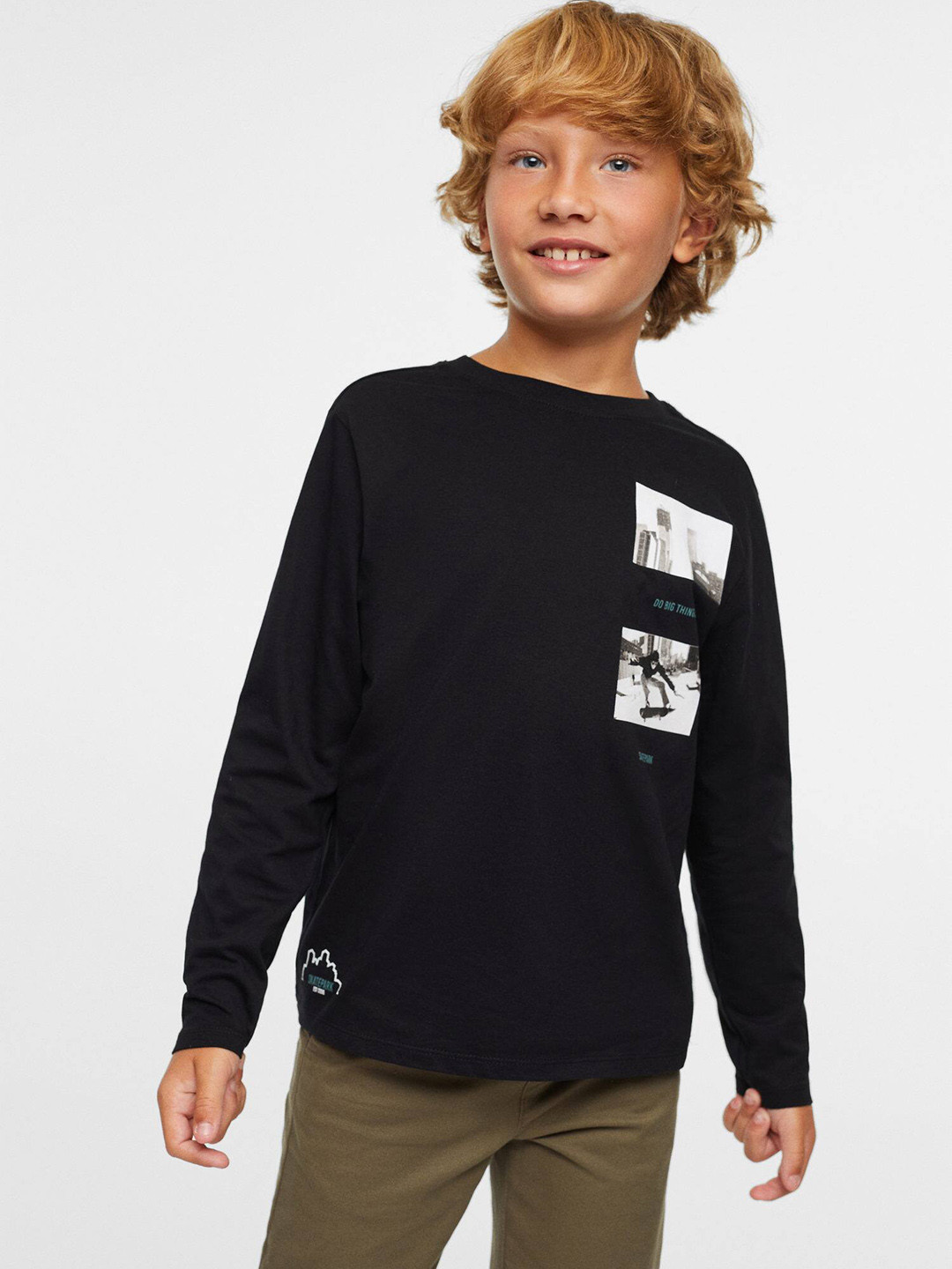 

Mango Kids Boys Typography Printed Pure Cotton Sustainable T-shirt, Black