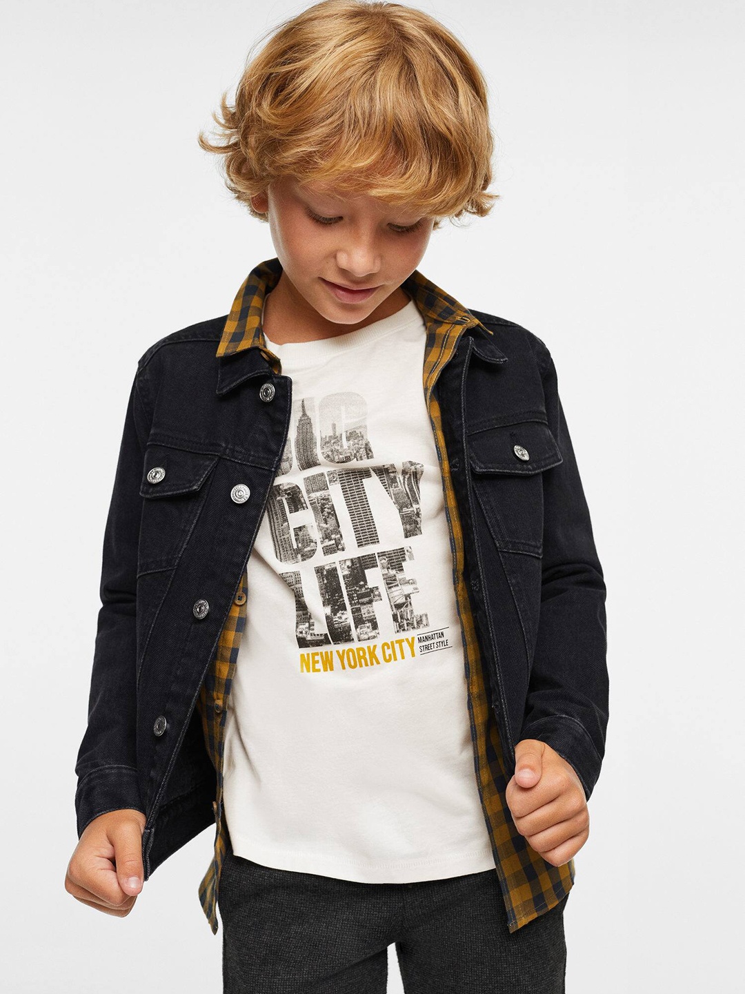 

Mango Kids Boys Black Solid Sustainable Denim Jacket