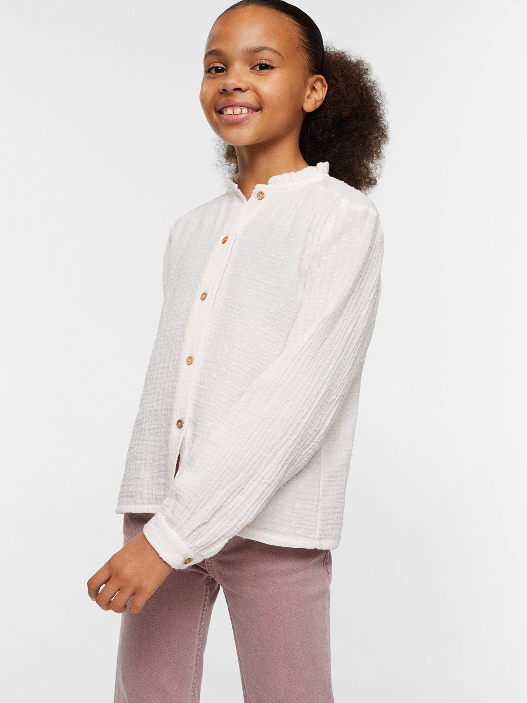 

Mango Kids Girls Pure Cotton Sustainable Dobby Weave Shirt, White