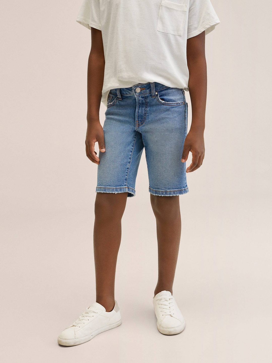 

Mango Kids Boys Blue Solid Sustainable Denim Shorts