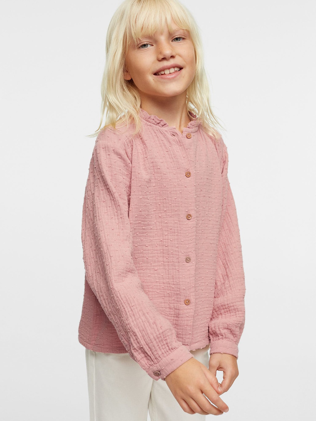 

Mango Kids Girls Dobby Weave Pure Cotton Sustainable Casual Shirt, Pink