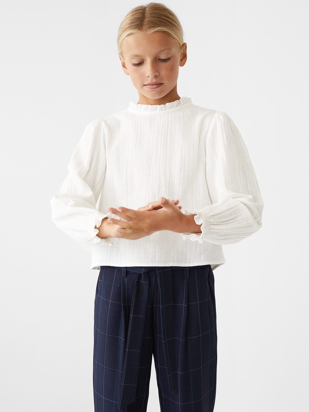 

Mango Kids Girls Round Neck Pure Cotton Sustainable Top, White