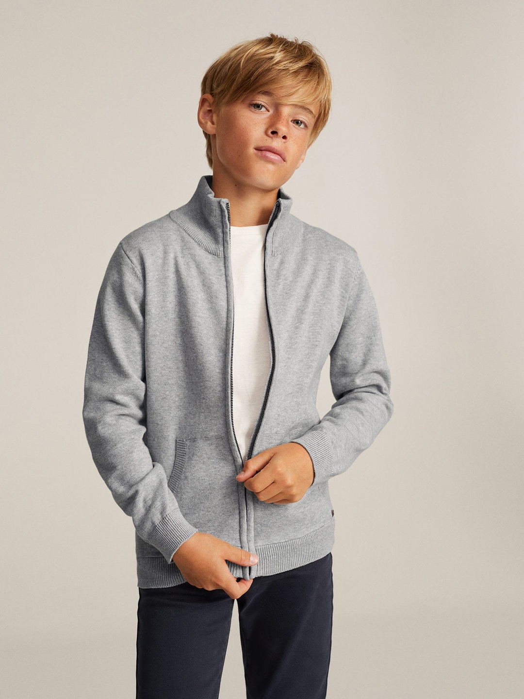 

Mango Kids Boys Sustainable Front-Open Sweaters, Grey melange
