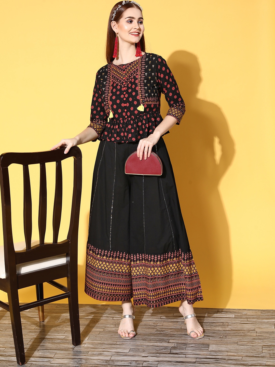 

Juniper Women Black Printed Top with Palazzos