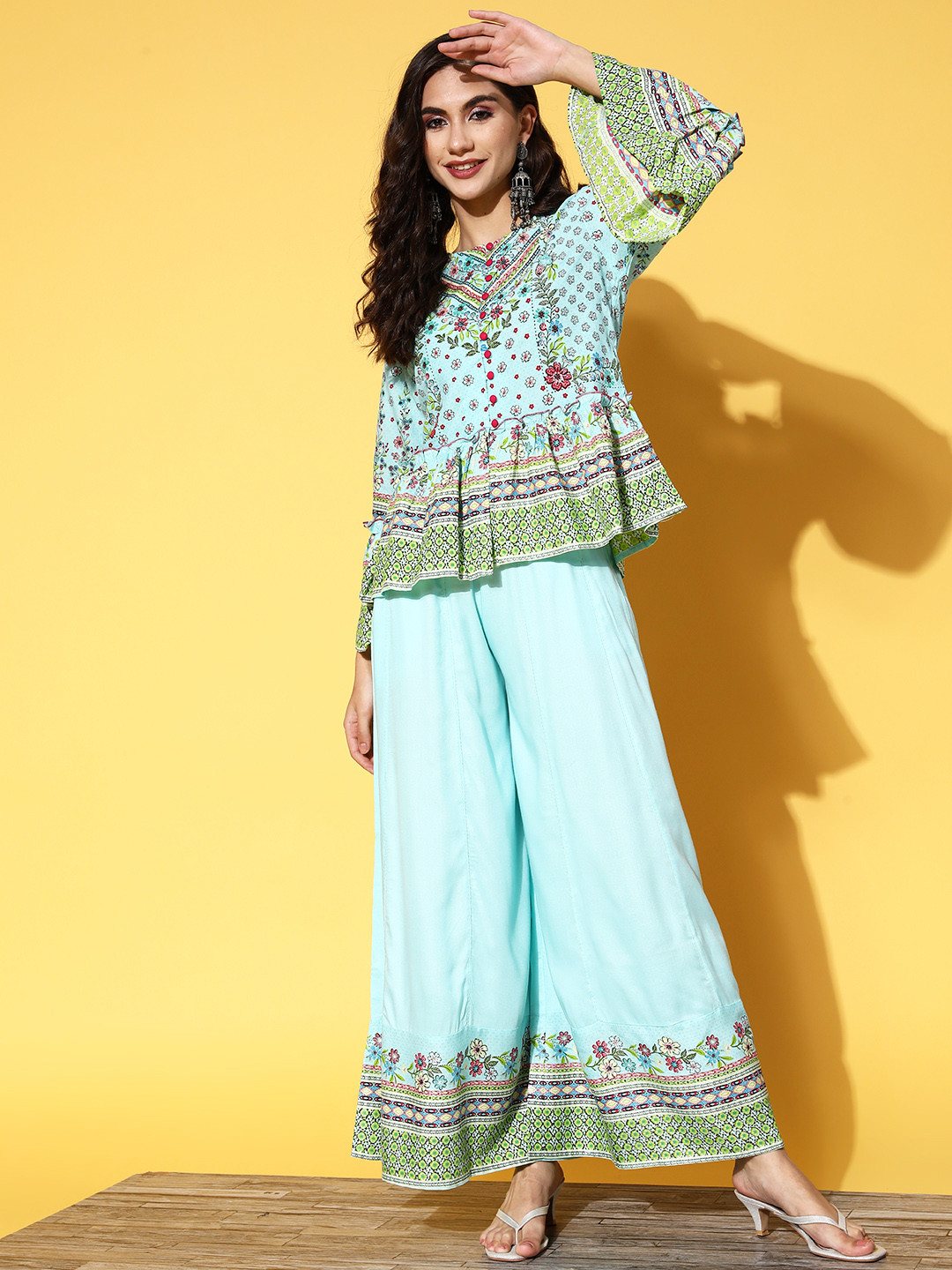 

Juniper Women Blue Printed Top with Palazzos