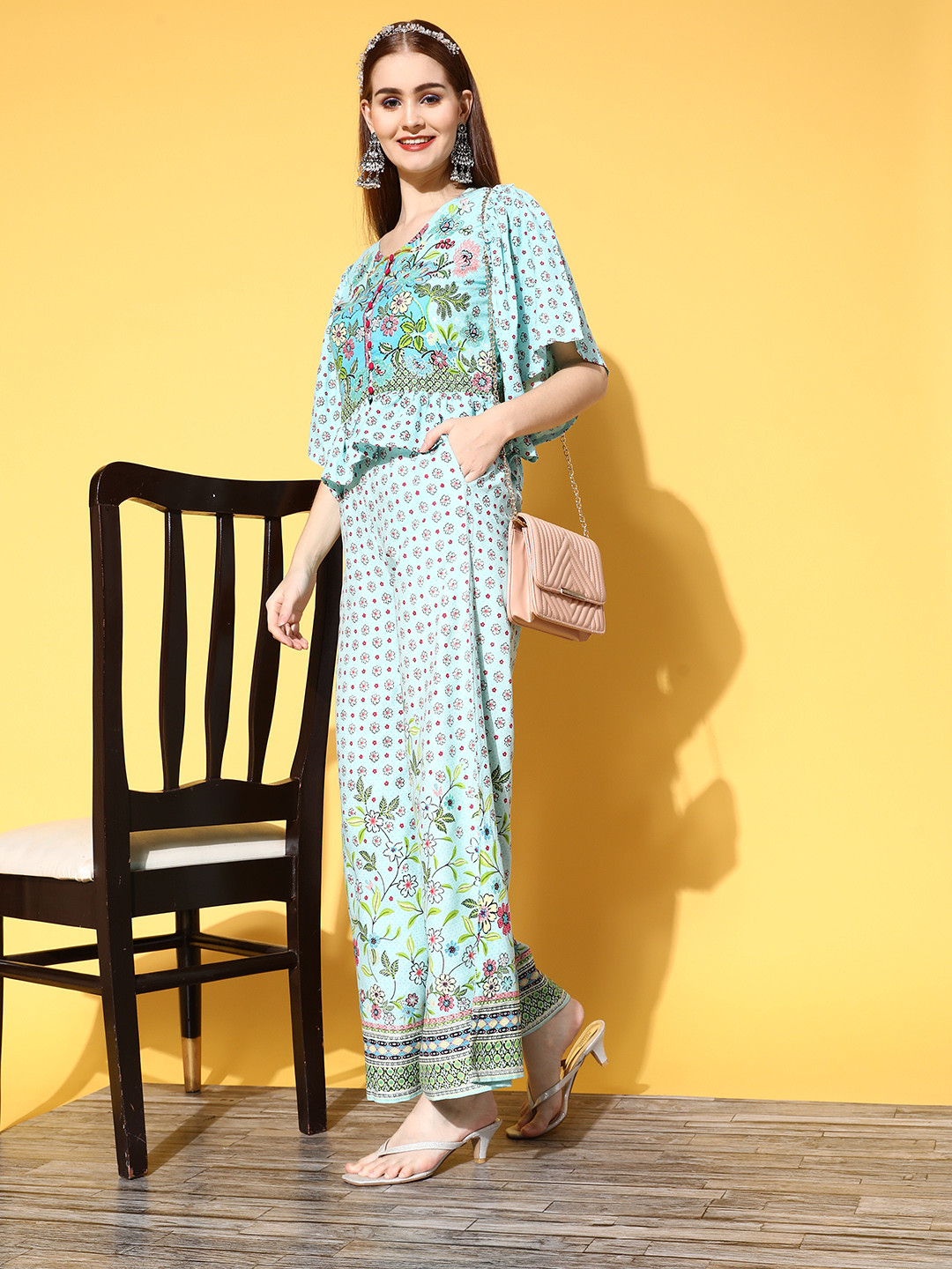 

Juniper Women Blue Printed Top with Palazzos