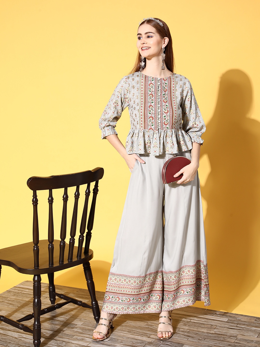

Juniper Women Grey Printed Top with Palazzos