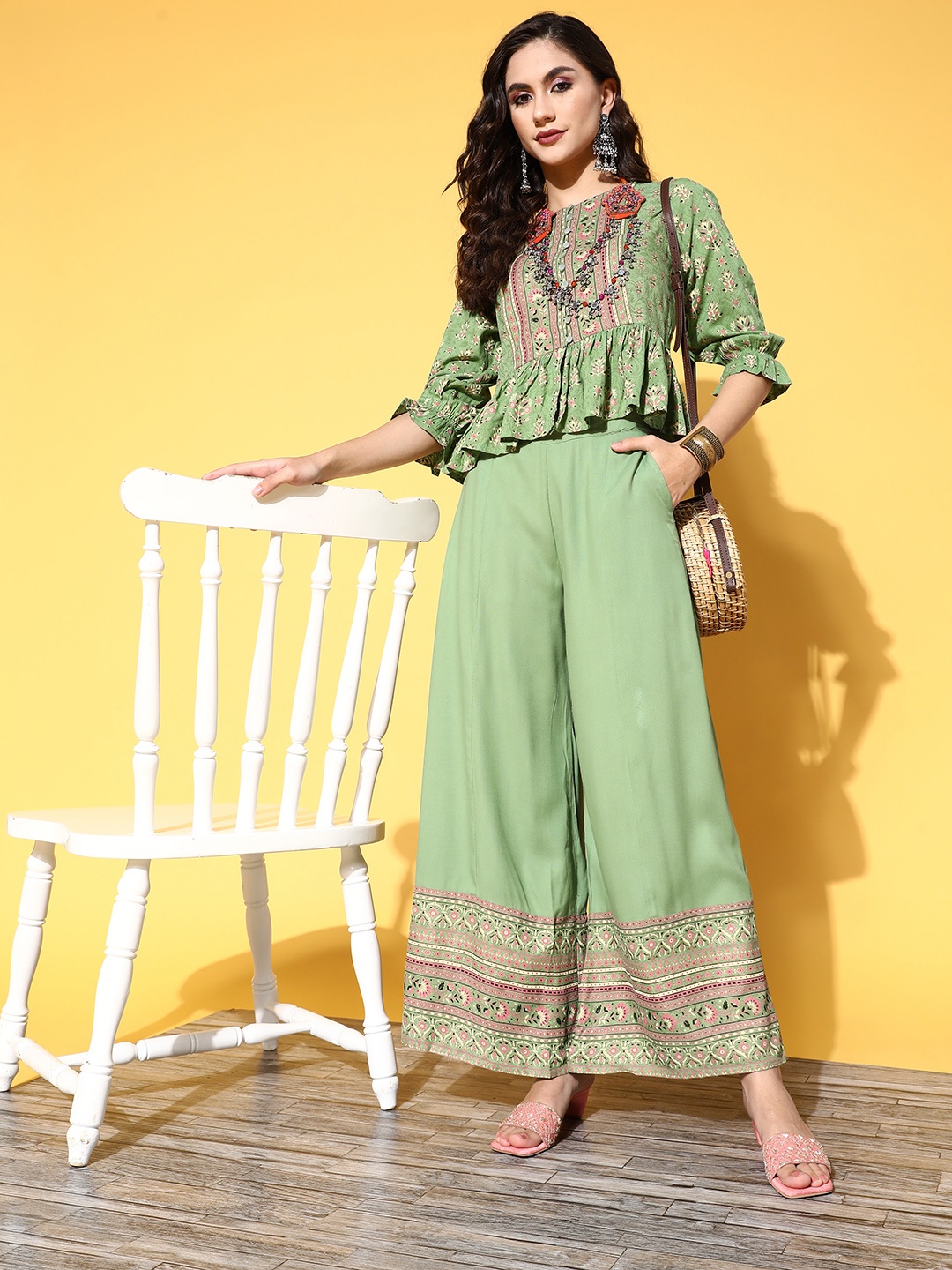 

Juniper Women Green Printed Top with Palazzos