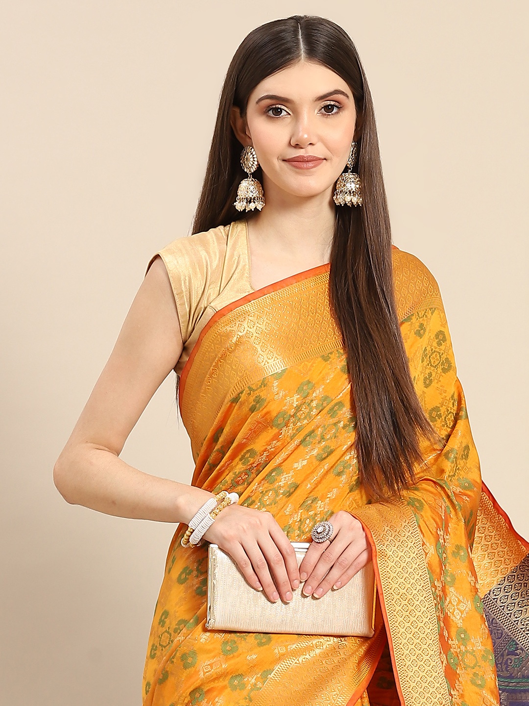 

Anouk Woman Mustard & Green Ethnic Motifs Silk Blend Banarasi Saree