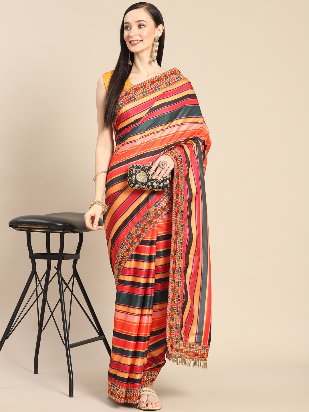 

Anouk Multicoloured Striped Silk Blend Saree, Multi