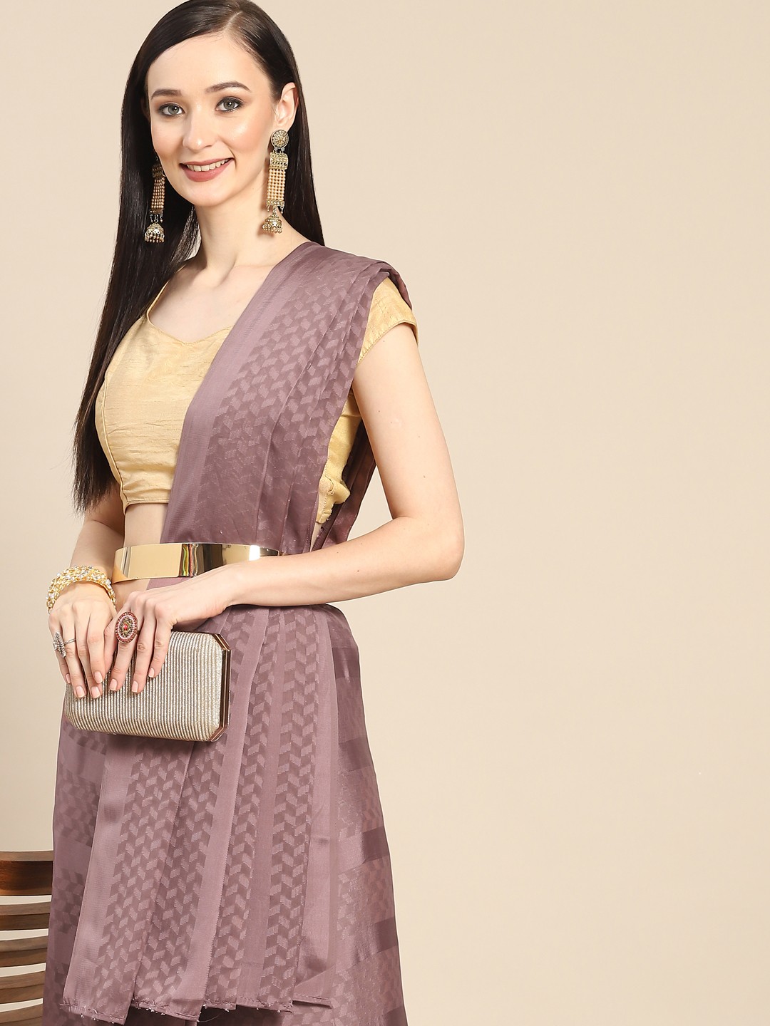 

Anouk Rose Woven Design Satin Saree