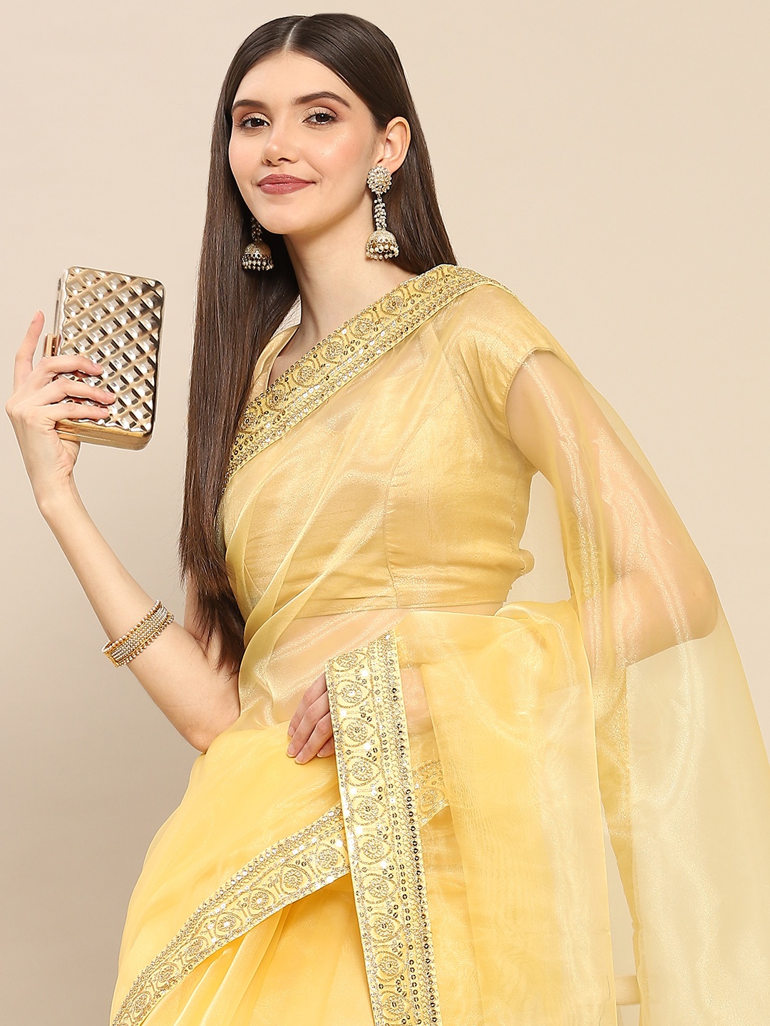 

Anouk Yellow Sequinned Organza Saree