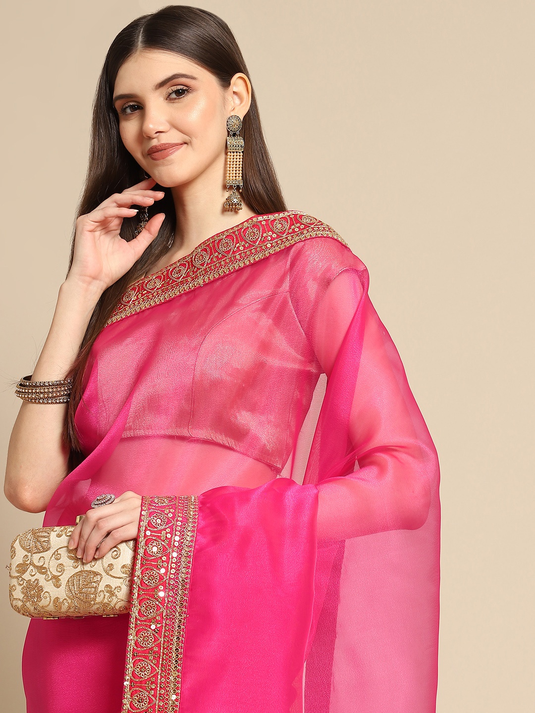 

Anouk Pink Sequinned Organza Saree