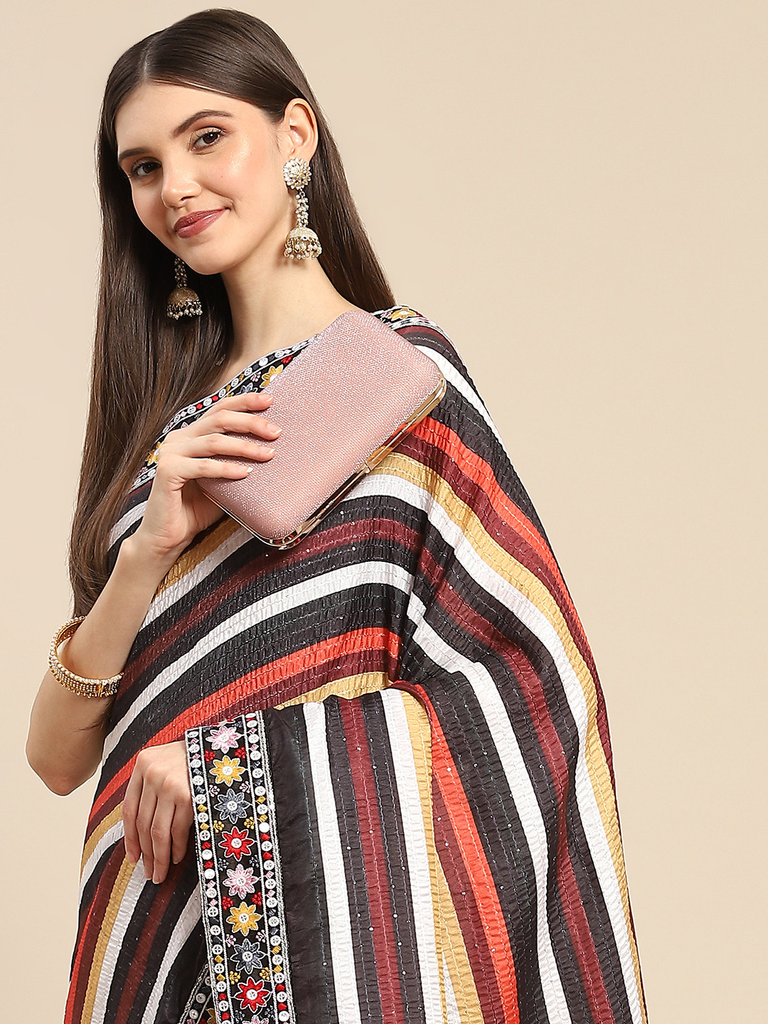 

Anouk Multicoloured Striped Silk Blend Saree, Multi