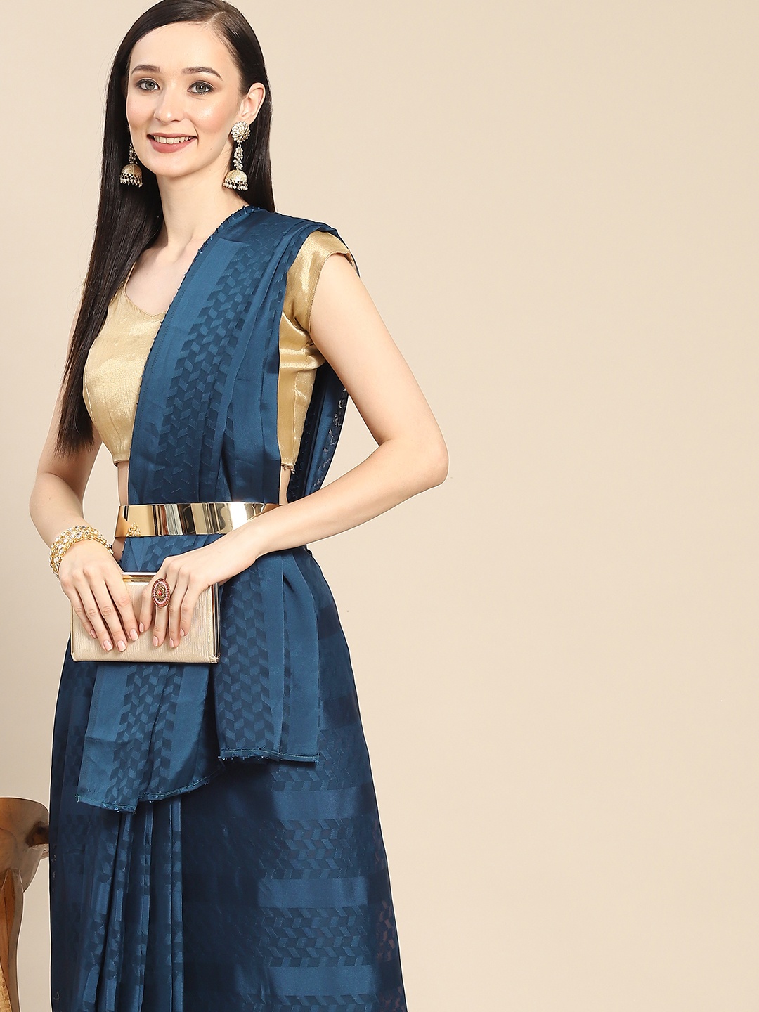 

Anouk Blue Woven Design Satin Saree