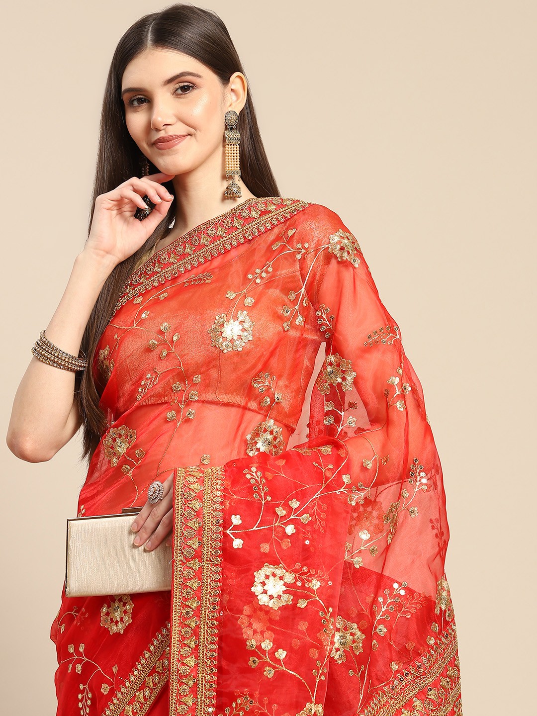 

Anouk Woman Maroon Embellished Organza Saree
