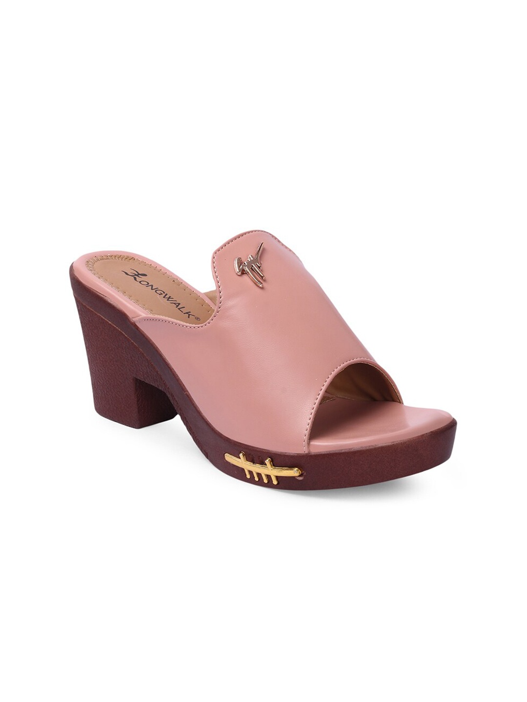 

Longwalk Peach-Coloured Embellished Block Peep Toes