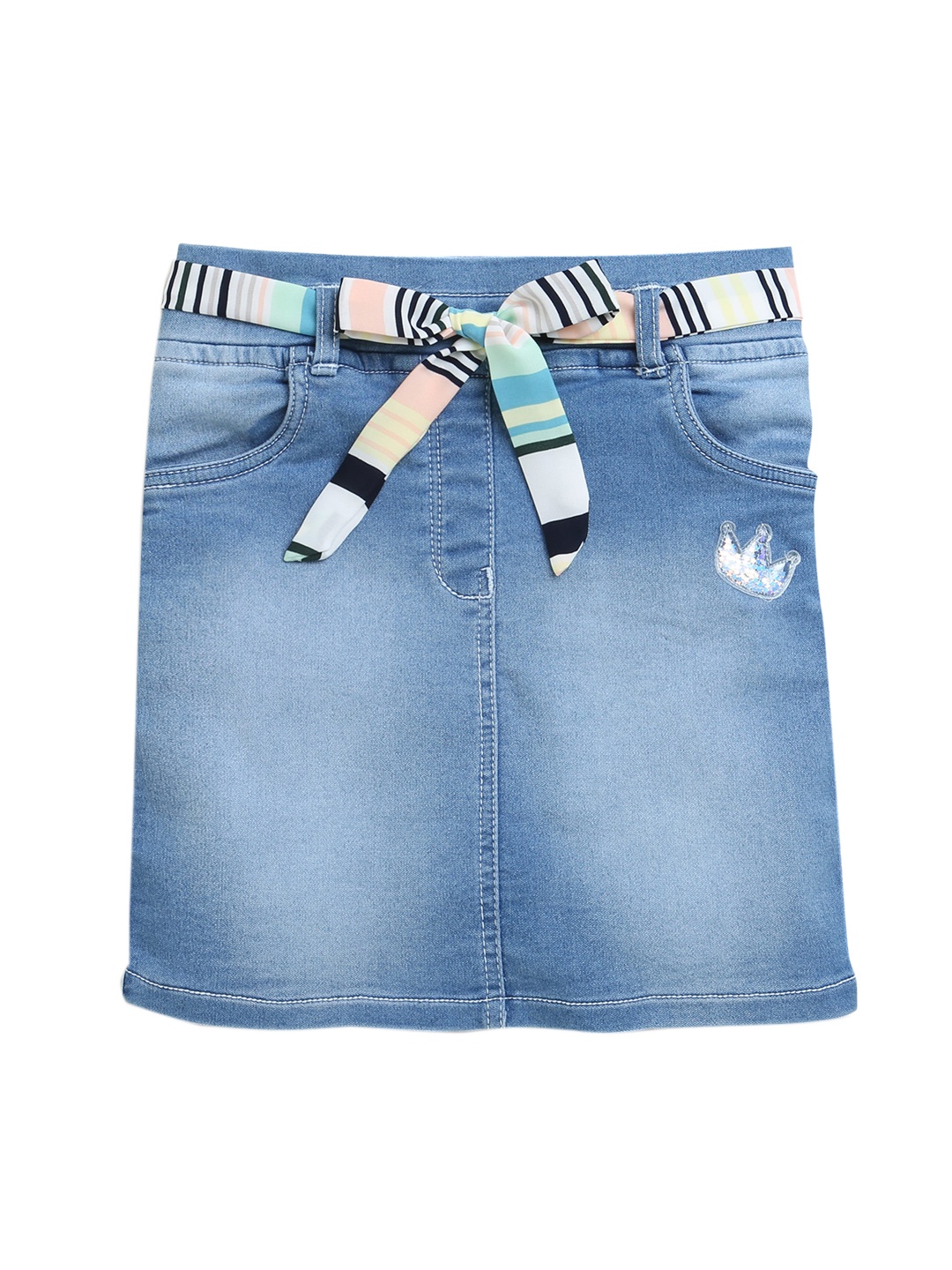

Tiny Girl Girls Blue Solid Midi Pencil Denim Skirts