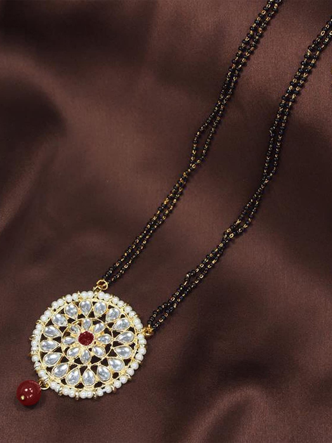 

I Jewels Gold-Plated & Pearl Kundan Studded Mangalsutra