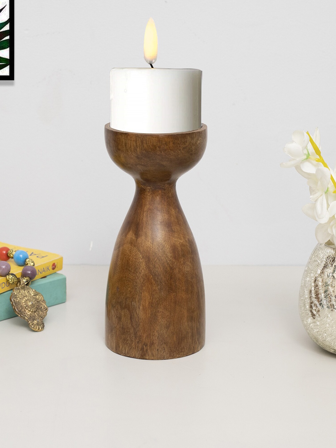 

Homesake Brown Walnut cubist Wooden Pillar Candle Holder