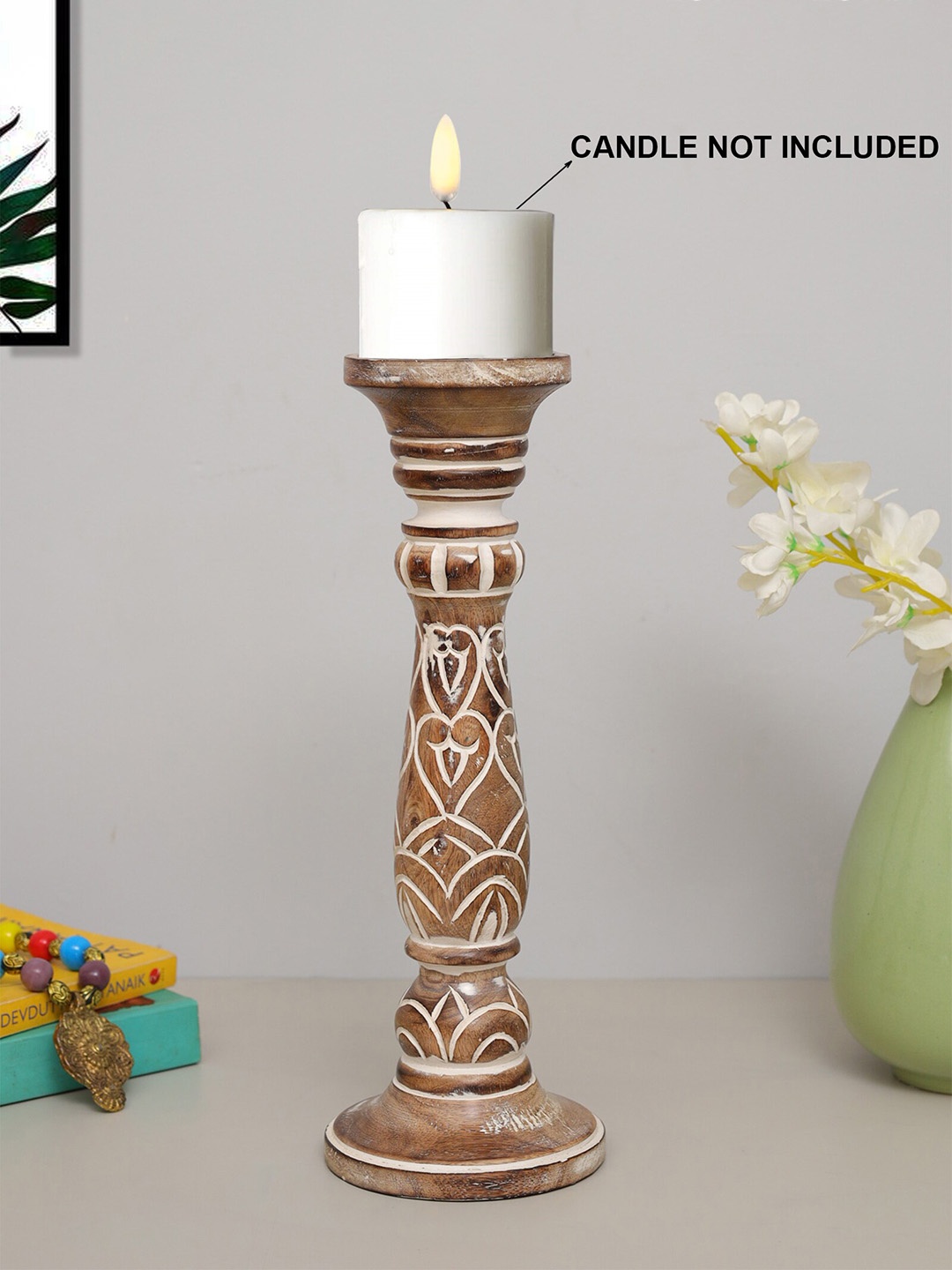 

Homesake Beige Wooden Candle Holders