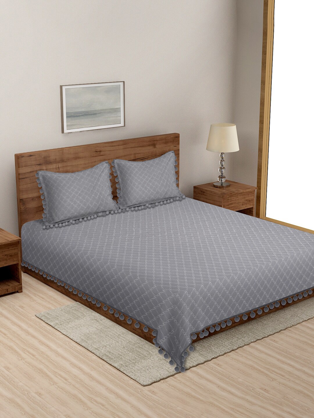 

MORADO Set Of 1 Grey Solid Double Queen Bed Covers With 2 Pillow Covers