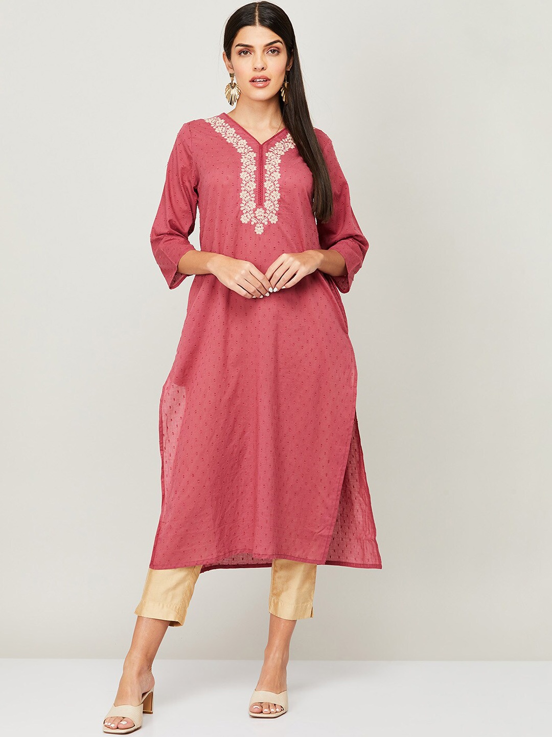 

Melange by Lifestyle Women Pink Quirky Yoke Design Kurta
