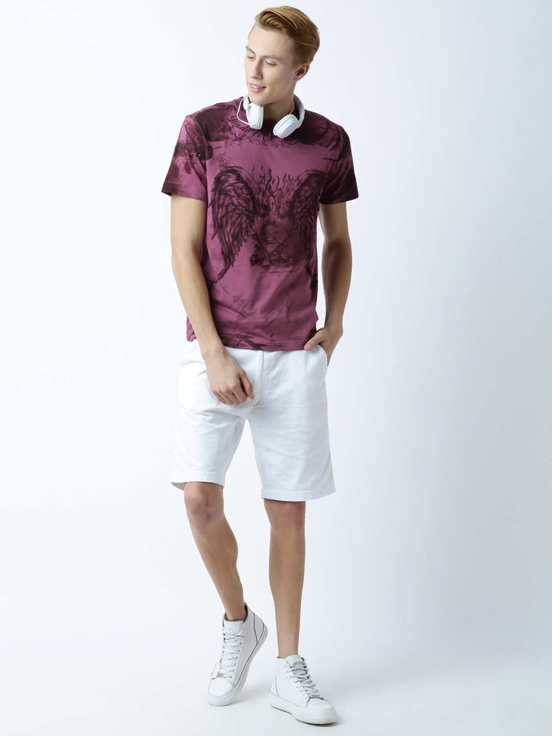 

Huetrap Men Maroon Printed Round Neck T-shirt