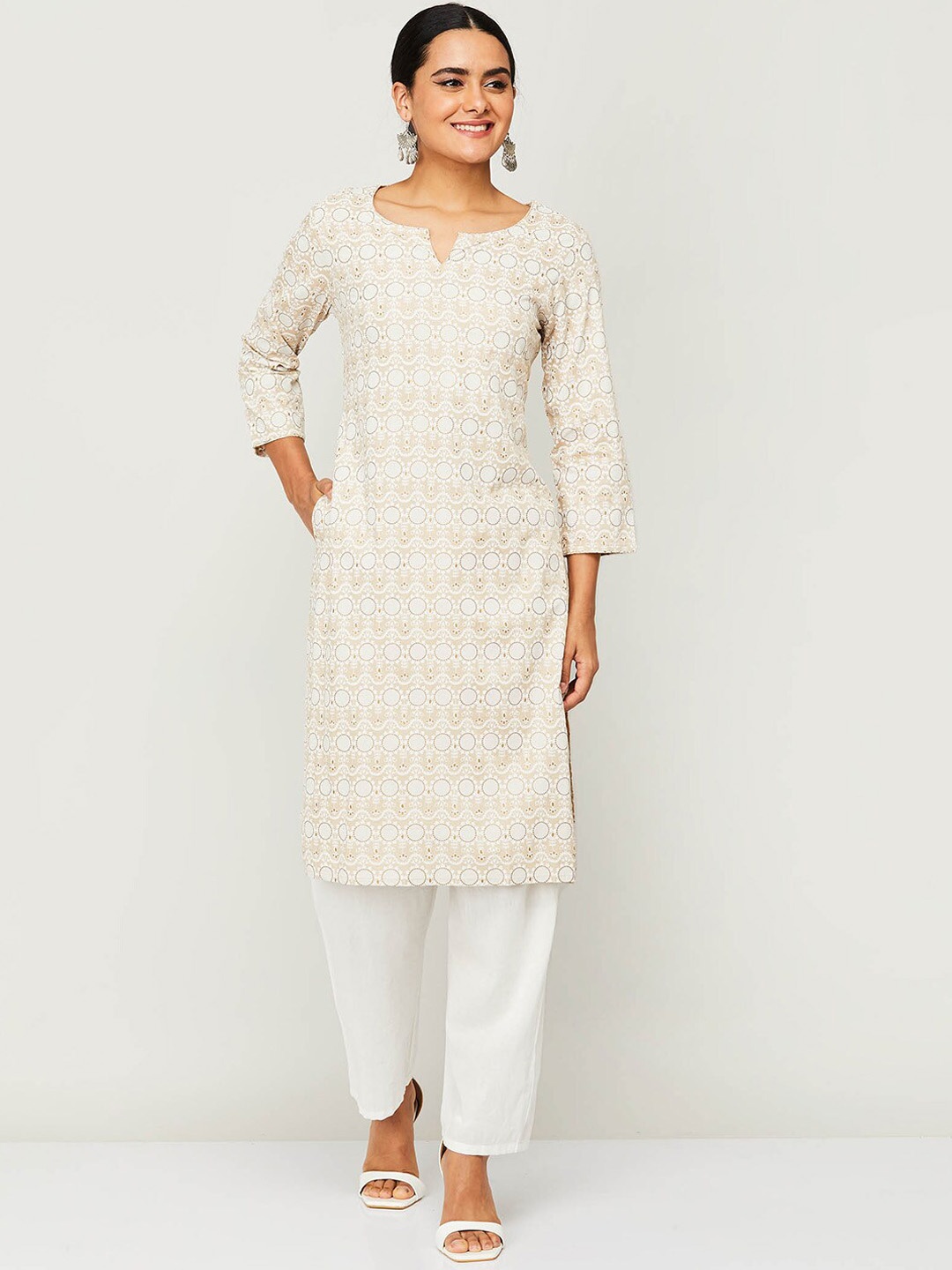 

Melange by Lifestyle Women Beige Geometric Printed Kurta