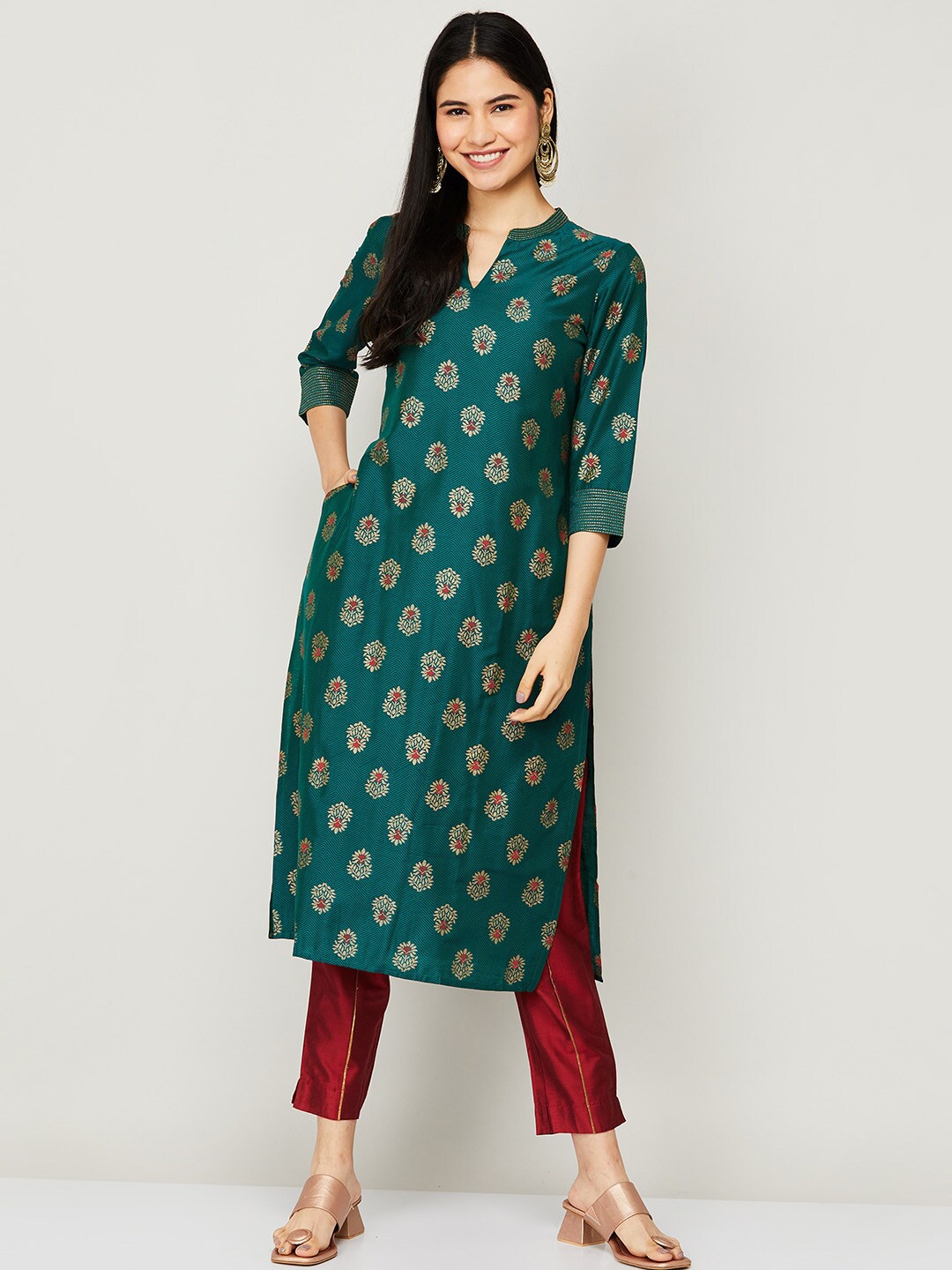 

Melange by Lifestyle Women Green Ethnic Motifs Printed Kurta