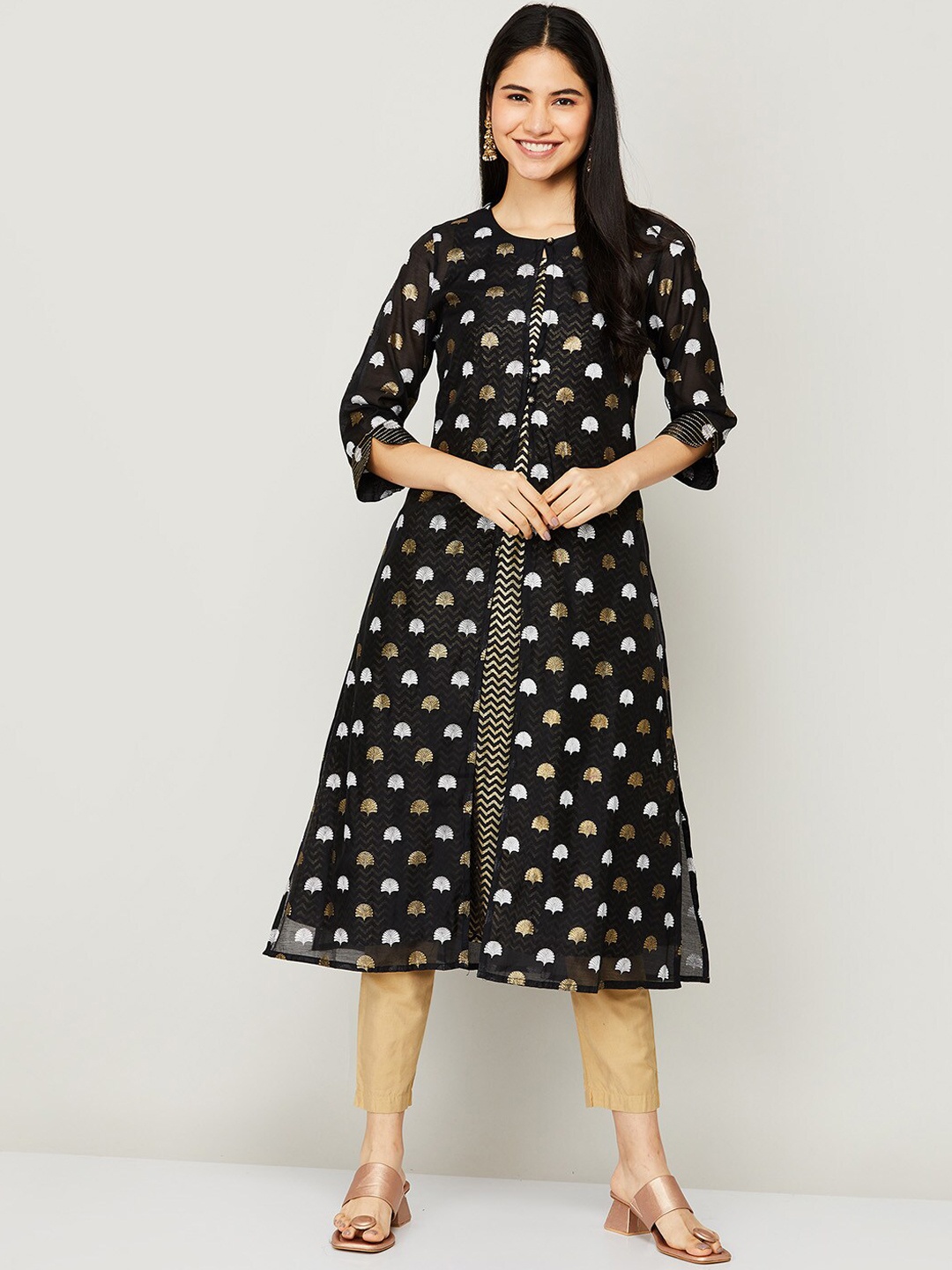 

Melange By Lifestyle Women Black Printed Kurta