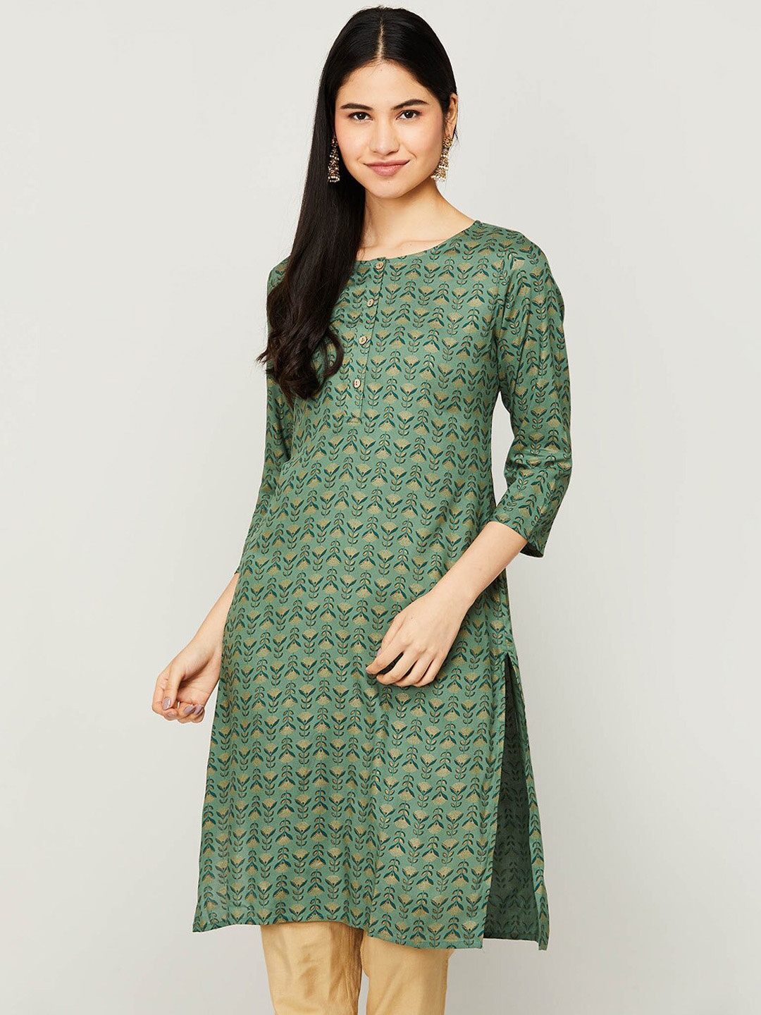 

Melange by Lifestyle Women Green Geometric Kurta