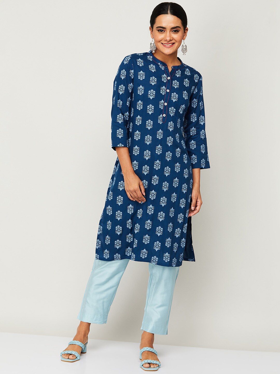 

Melange by Lifestyle Women Blue Floral Printed Kurta