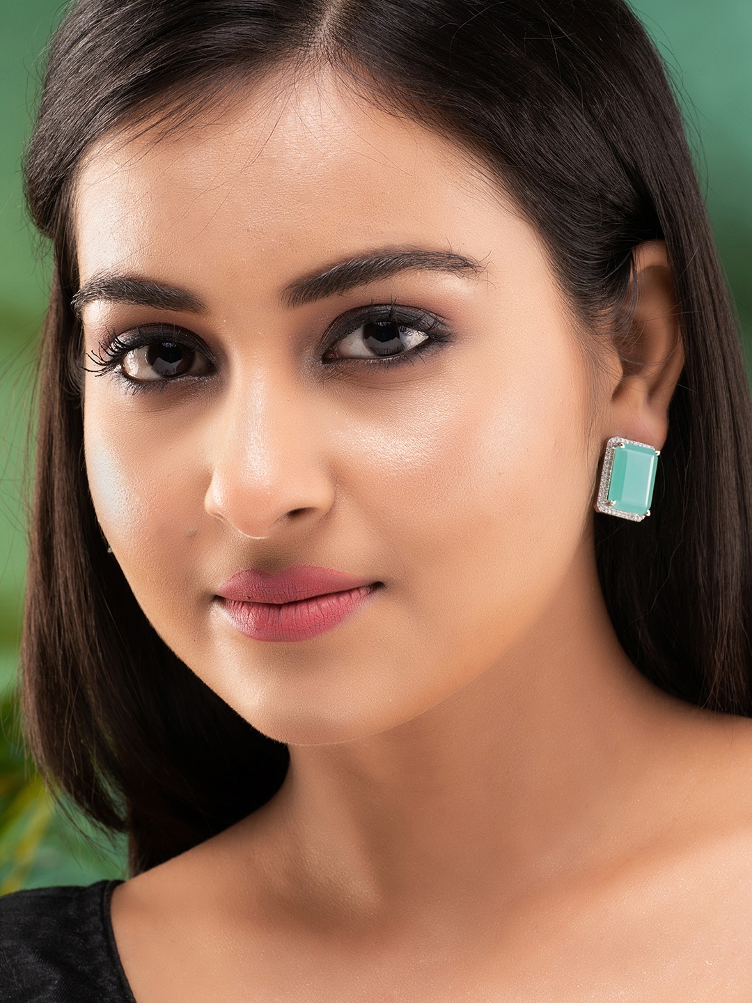 

Saraf RS Jewellery Sea Green Square Studs Earrings