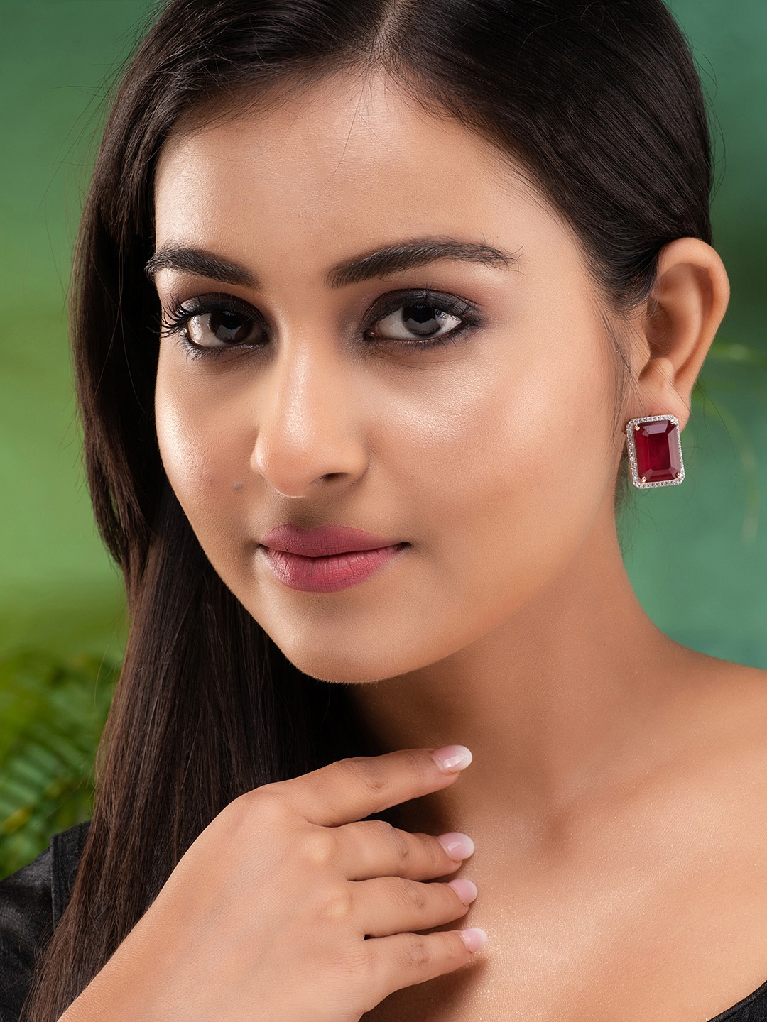 

Saraf RS Jewellery Red Contemporary Studs Earrings