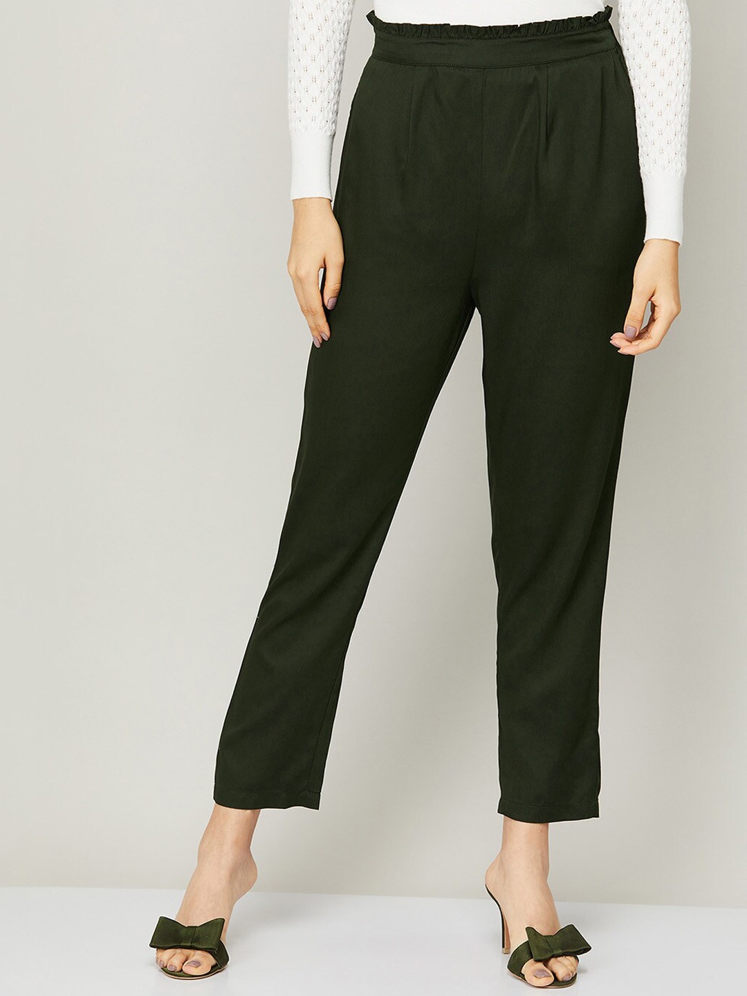 

CODE by Lifestyle Women Olive Green Pleated Trousers