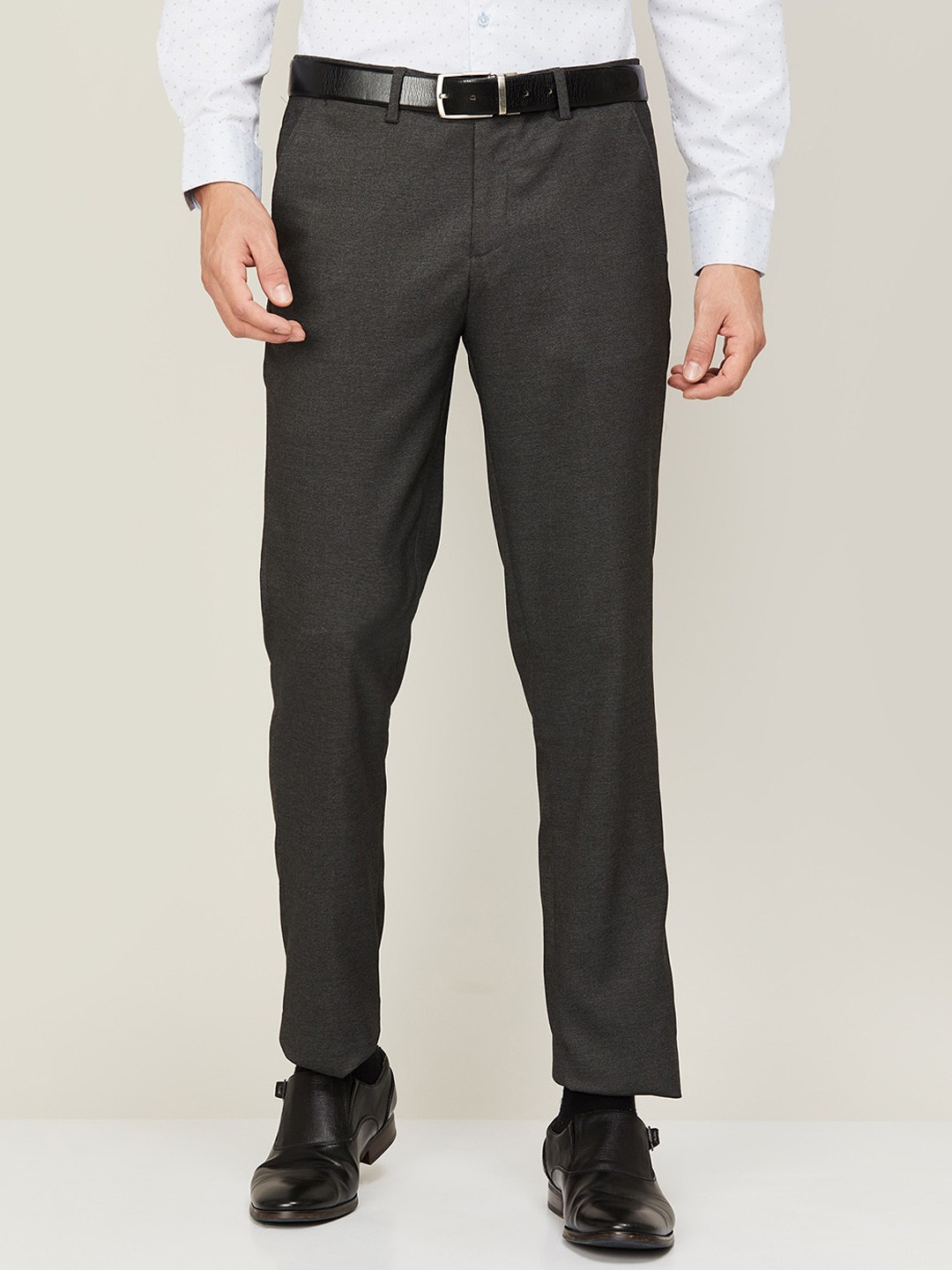 

CODE by Lifestyle Men Grey Solid Formal Trousers