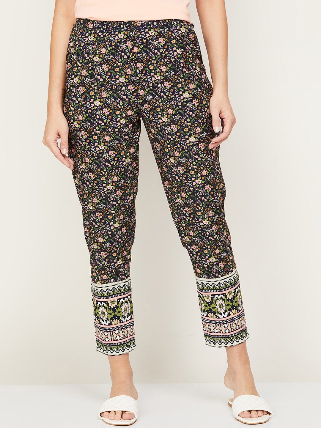 

Fame Forever by Lifestyle Women Navy Blue Floral Printed Trousers