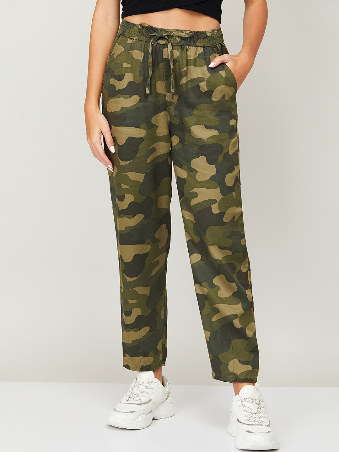 

Ginger by Lifestyle Women Olive Green Camouflage Printed Trousers