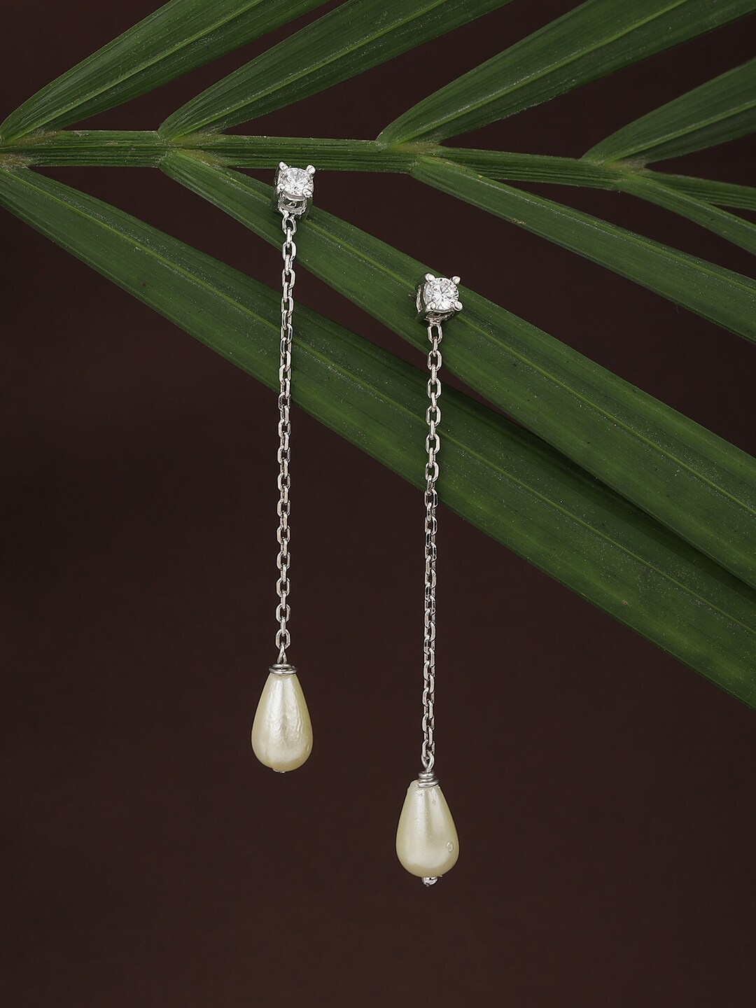 

VANBELLE Women Silver-Toned Contemporary Pearl Drop Earrings