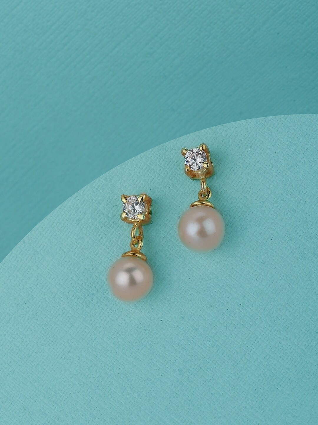

VANBELLE Women Gold-Toned Square Pearl Drop Earrings
