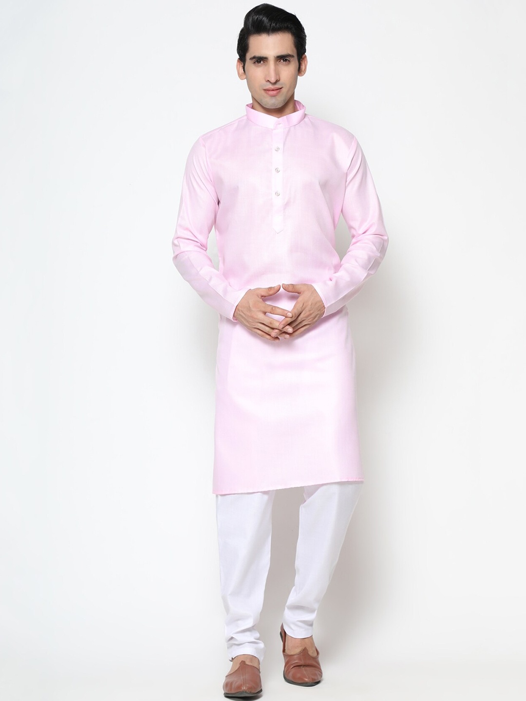 

COCOI LIFESTYLE Men Pink Solid Dupion Silk Kurta with Pyjamas