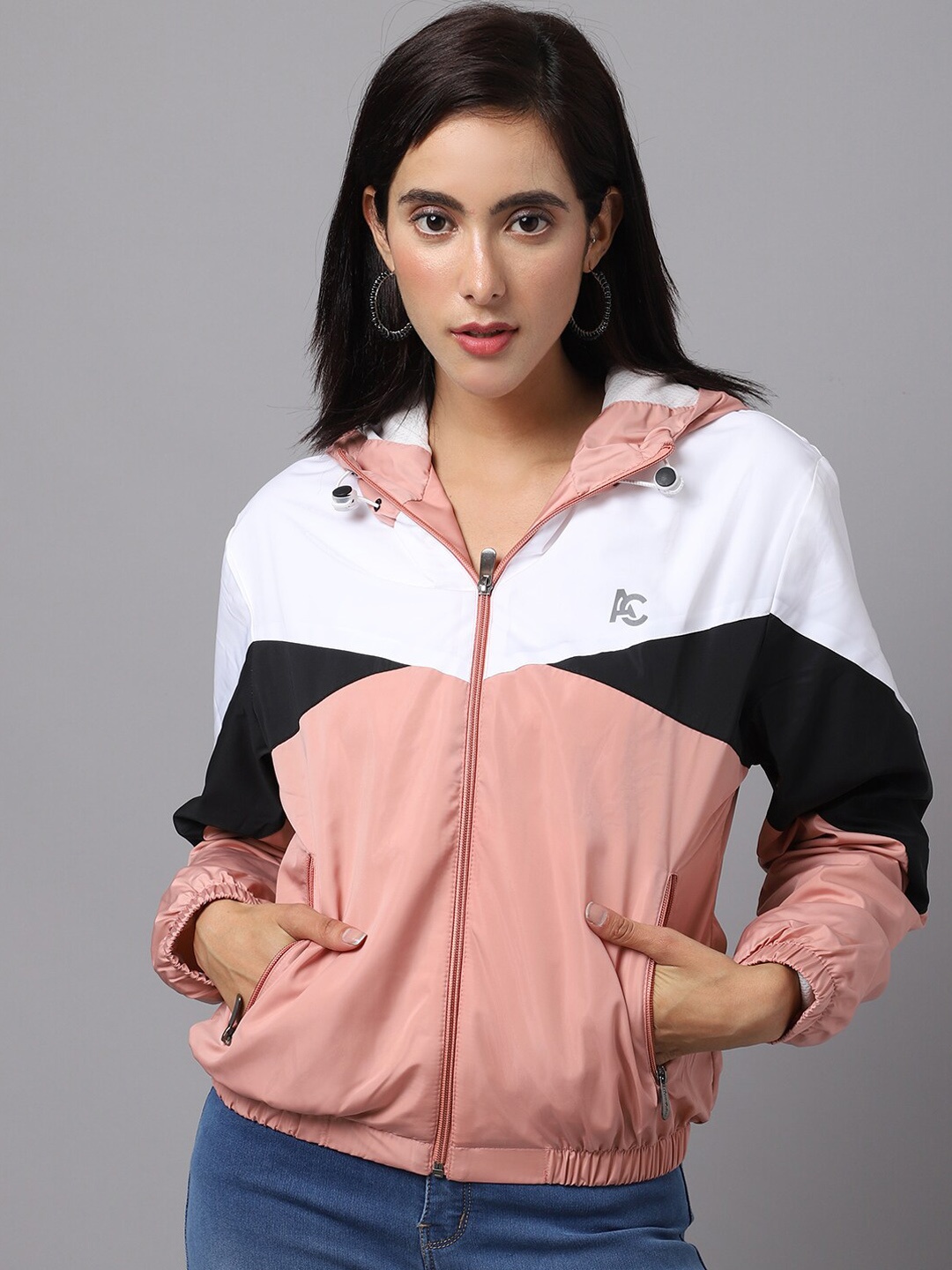 

ANTI CULTURE Women Pink Colourblocked Windcheater Outdoor Bomber Jacket