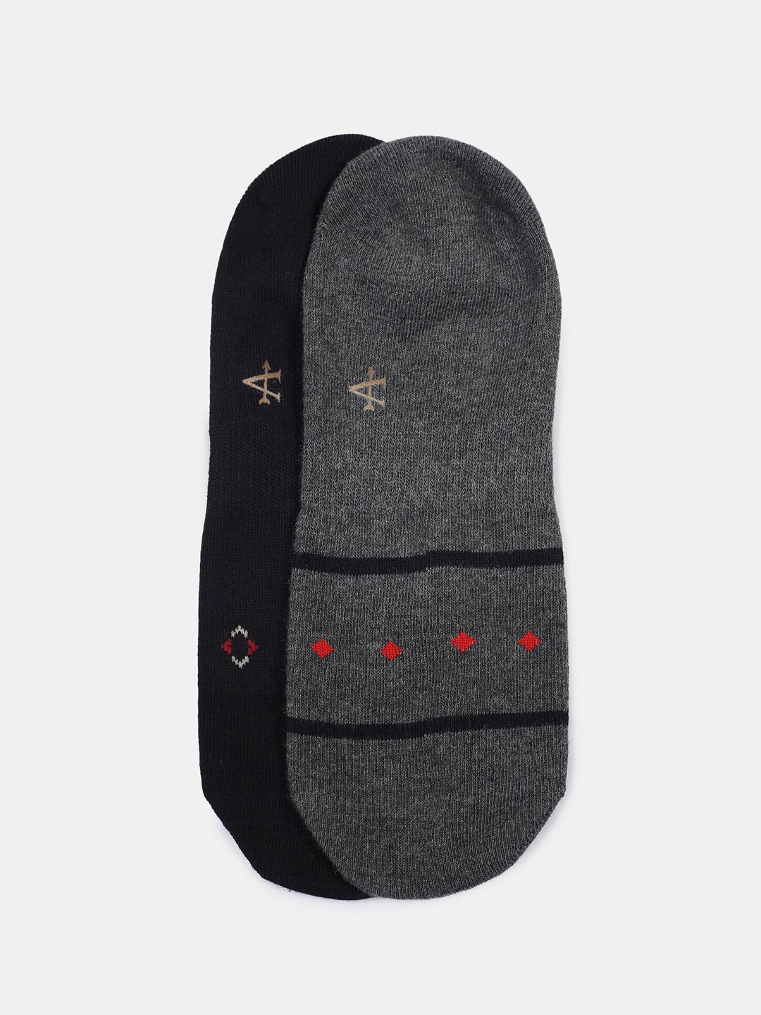 

Arrow Men Pack of 2 Black & Grey Solid No Show Socks