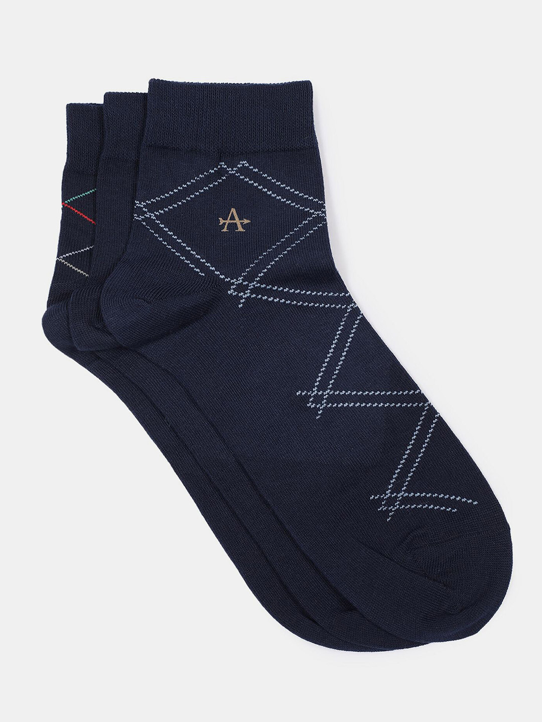 

Arrow Men Pack Of 3 Navy Blue Patterned Ankle Length Socks