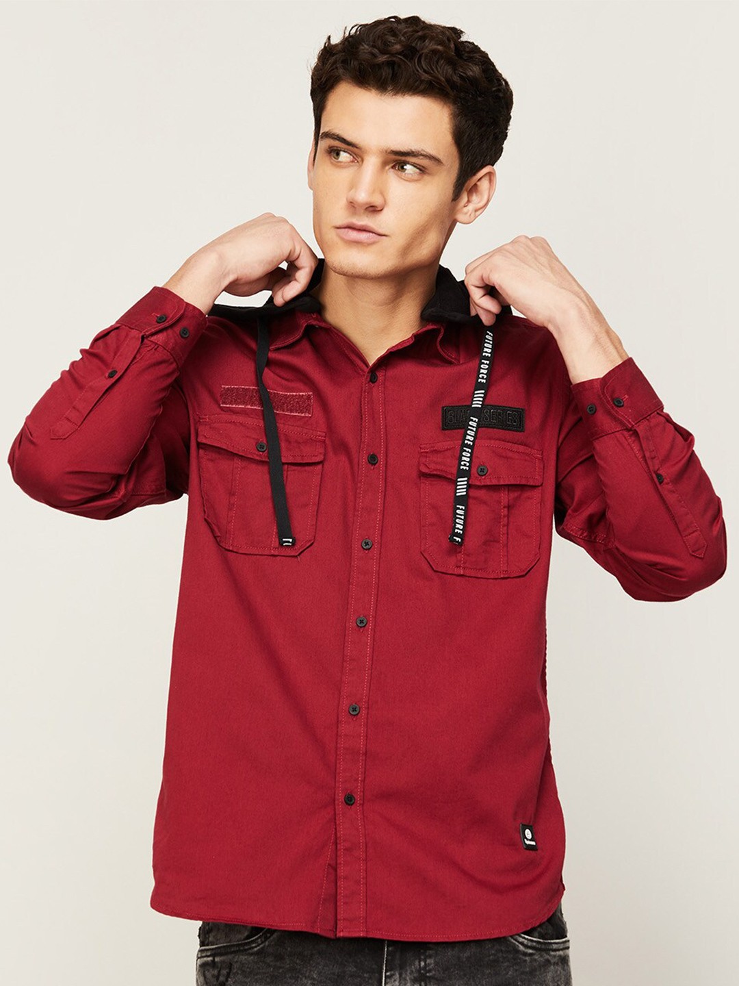 

Bossini Men Red Casual Hooded Shirt