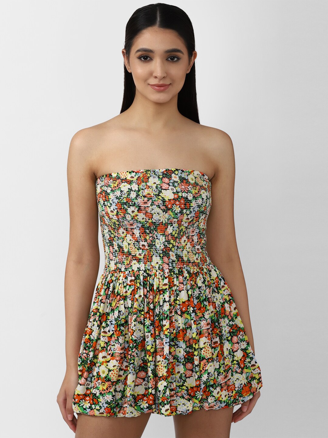 

FOREVER 21 Off White & Peach-Coloured Floral Mini Dress