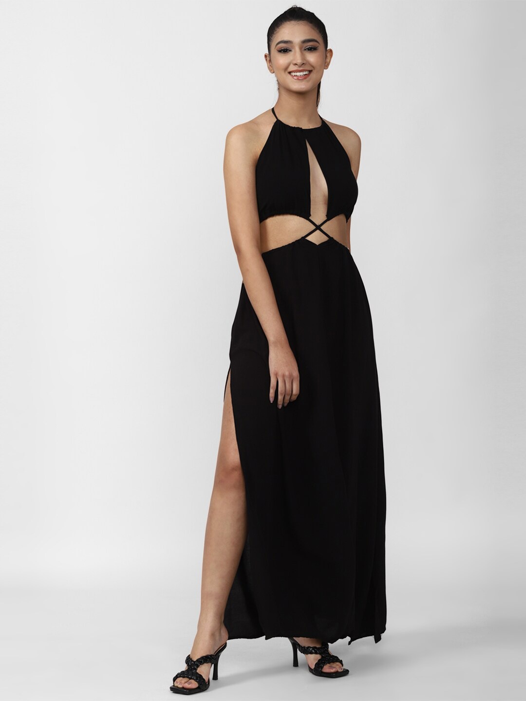 

FOREVER 21 Black Halter Neck Maxi Party Dress