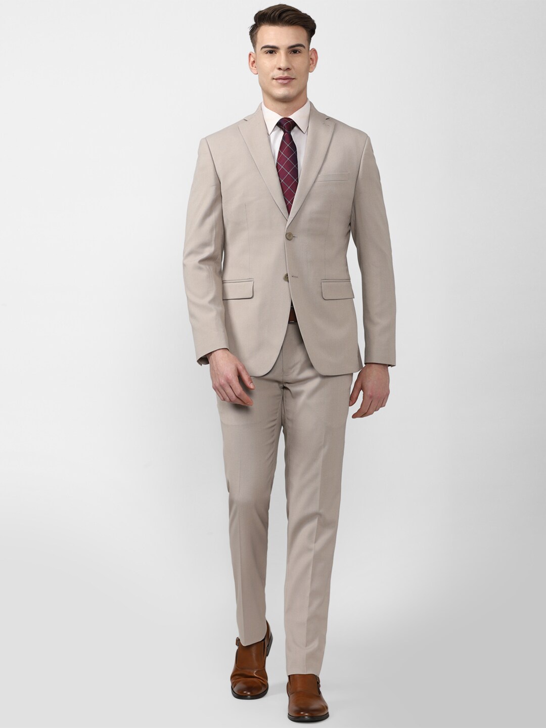 

Peter England Elite Men Beige Solid Single-Breasted Slim-Fit Two-Piece Formal Suit